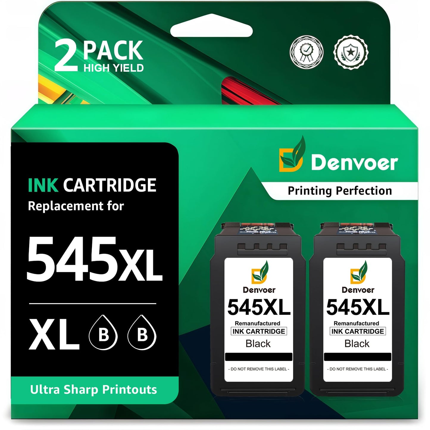 Denvoer PG-545 XL is a black replacement for Canon 545 XL printer cartridges for Canon PIXMA TS3350, TS3450, MX495, TR4550, TR4650, TS3451, TS3351, TS3355, TS3150, TS3452, and TR4651 printers. Includes 2 black cartridges.