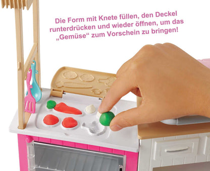 Barbie Ultimate Kitchen with 20 accessories, cooking and baking with light and sound effects, 5 dough colors, includes doll, perfect gift for kids, toy for ages 3 and up, GWY53.