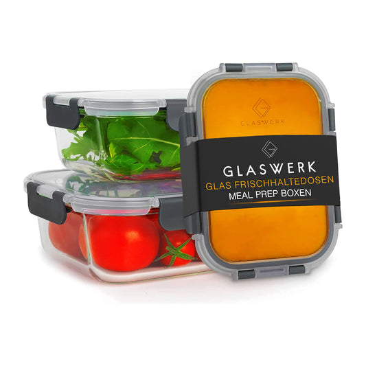 GLASS CONTAINER Food storage container (640, 1040, 1520 ml, with no compartments) Glass jar with food lid - airtight glass food storage container, heat-resistant glass