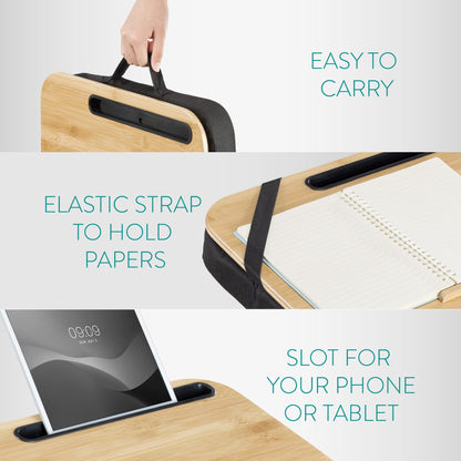 Navaris laptop table with cushion 44x32x6cm - laptop cushion pad removable - stand for laptop and tablet made of wood with padding - black natural