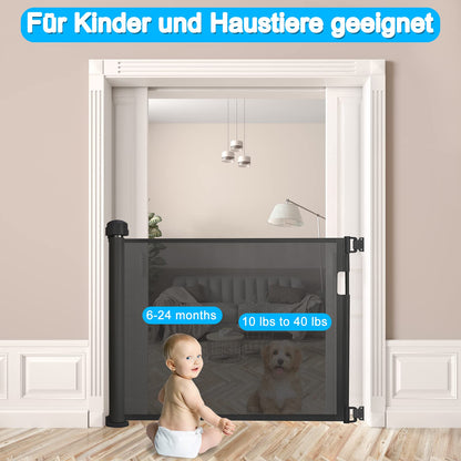 NAIZY Stair Gate Retractable Roller Door Guard 87 x 0-180 cm Barrier Gate Staircase Roller Baby Door Roller Suitable for Stairs Doors Indoor & Outdoor, Black