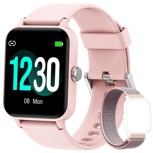 Blackview smartwatch for women, fitness tracker, 1.85-inch HD full touchscreen, watch with heart rate monitor sleep monitor, SpO2, pedometer watch sports stopwatch activity tracker for Android iOS, pink.