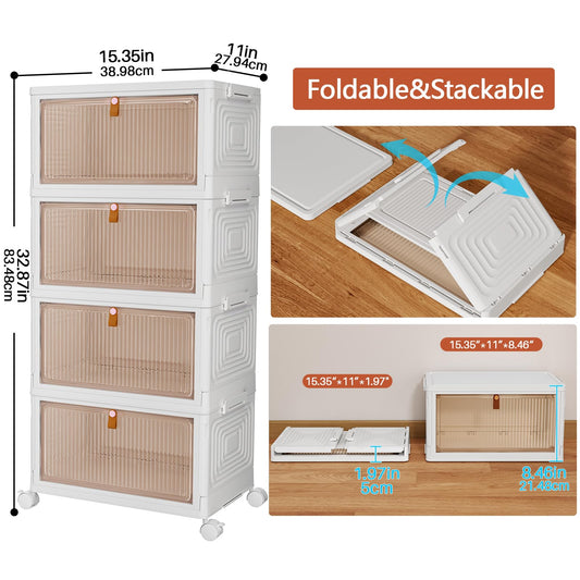 PurKeep Storage Box with Lid - 23L*4 plastic storage box with lid, storage bins with lid, collapsible box, Foldable Storage Containers for home and office, white, 4 pack