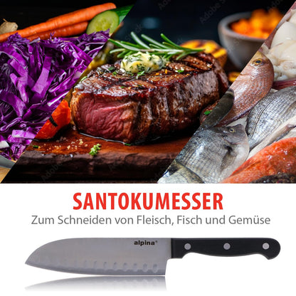 Alpina 22-Piece Knife Block Set - Kitchen Knife Set with Block - 18 Different Knives - Includes Sharpener and Non-Stick Coated Scissors - 21 x 15 x 22 CM - Wooden Knife Block