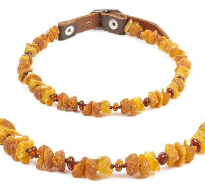 Amber Necklace Dog | Adjustable amber collar for dogs & cats with leather strap | Dog collar