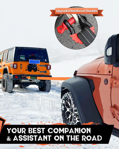 MAIKEHIGH Tow Strap 15 Tons (33,700 Lbs), 6M x 7.6cm Tow Strap with 2 Upgraded Shackles Hooks, 2 Gloves for Car, Truck, SUV, Offroad (Orange)