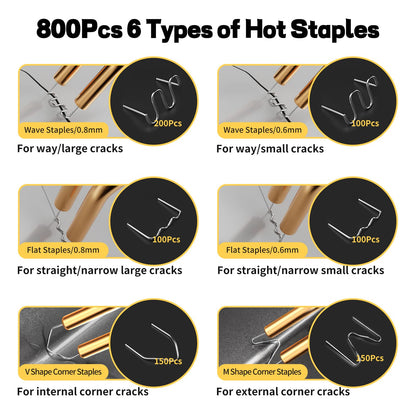 220W Plastic Welding Machine 2 in 1 Bumper Repair Kit Plastic Welding with 800PCS Hot Staples, 2 Thermal Smoothing Head, 40PCS Plastic Welding Rods, Plastic Repair Set for Car (Yellow)