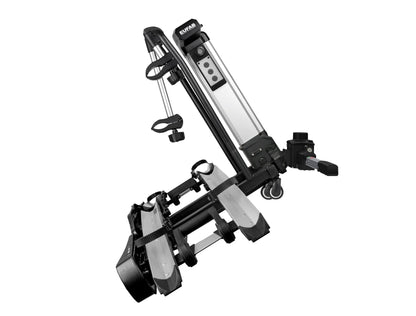 EUFAB 11535 Bike Carrier BIKE LIFT, suitable for E-Bikes, fully pre-assembled, electric lowering function, anti-theft protection, for 2 bikes, for towbar, 135x74x74cm
