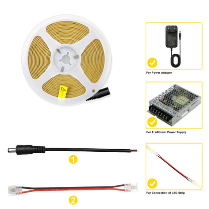 TTWAY COB LED Strip 10M, 2700K Warm White LED Strip Lights with 384LEDs/M, CRI 93+, DC24V, 8mm Cob Connector, Uniform Light, LED Strip for Bedroom Decoration (Power Supply Not Included)