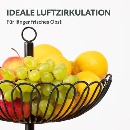 Chefarone® Fruit Stand Large - XL Fruit Bowl 33cm - Black 3-tier Stand - Stylish fruit basket with bowls - Kitchen decor & storage