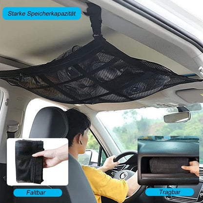 ViWaVee Car Roof Rack Net, double-layered car roof storage for blankets, car net organizer for four roof armrests, SUV, van. Great car camping accessory for long road trips. (90 x 65 cm)
