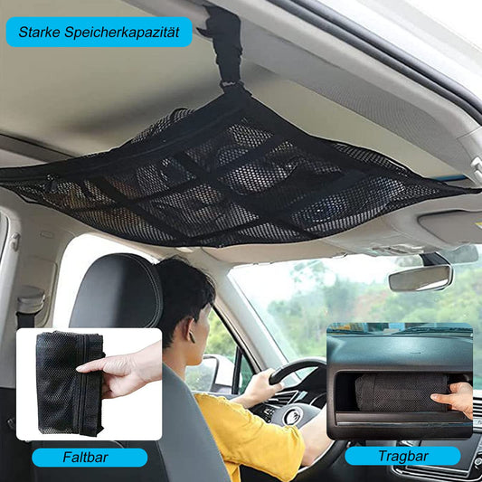 ViWaVee Car Roof Rack Net, double-layered car roof storage for blankets, car net organizer for four roof armrests, SUV, van. Great car camping accessory for long road trips. (90 x 65 cm)