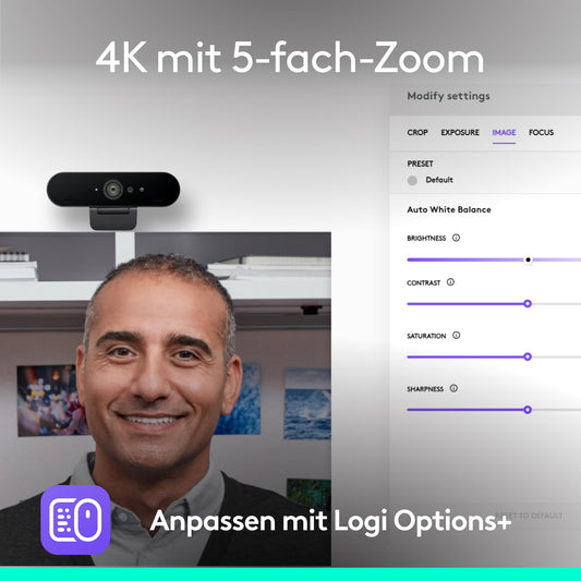 Logitech Brio 4K Webcam, video calls, noise-canceling microphone, automatic HD exposure correction, Microsoft Teams, Zoom, Google Voice, Google Meet, PC/Mac/Notebook/Macbook - Graphite