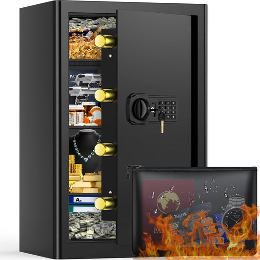 90L Large Fireproof Safe with Fireproof Document Bag, Digital Home Safe with Removable Shelf, Furniture Safe for Documents, Gold, Jewelry, Valuables