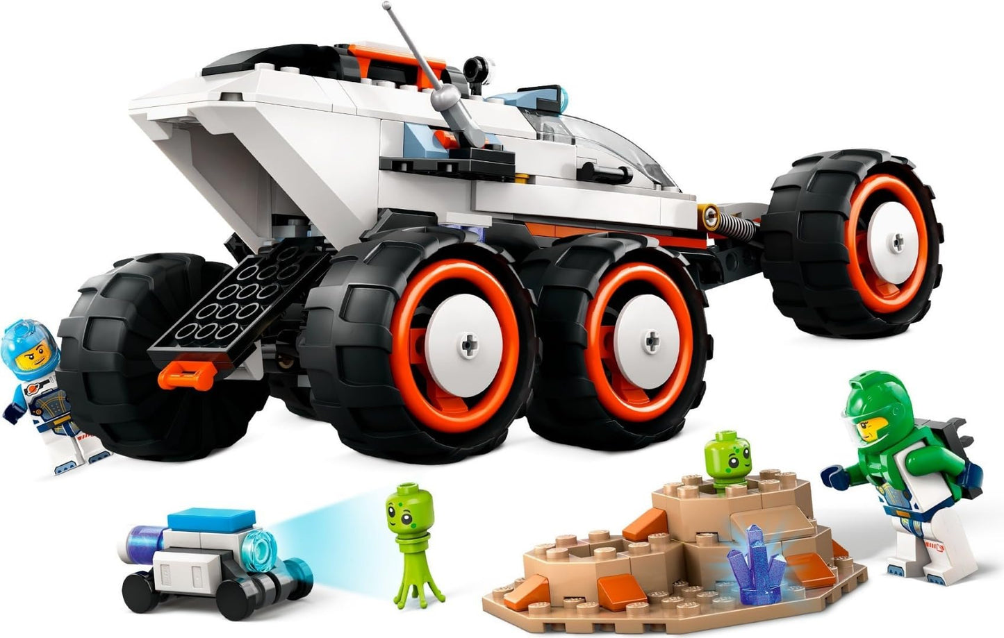LEGO City Space Rover with Aliens, Car set with robot and alien toy figures, birthday gift for boys and girls ages 6+, includes 2 minifigures and planet backdrop 60431