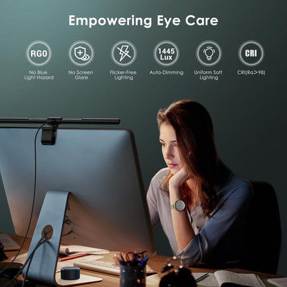 Quntis Curved Computer Monitor Lamp LED USB with Wireless Controller, 51cm Light Bar Eye Protection Desk Lamp with Auto-Dimming, Adjustable Color Temperature Brightness, Screen Lamp Home Office