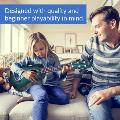 Winzz 21" Soprano Ukulele Beginner Set for Children Adults, Unique Color Design, with Bag, Tuner, Extra Strings, Strap, Note Stickers, Polishing Cloth - Dark Cyan