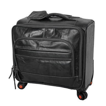 Alpenleder Trolley - Model: Airport (Handmade) - Sustainable organic leather from local farming | Trolley carry-on, rolling briefcase XL *Ethically Made* (40x35x30cm, Ebony)
