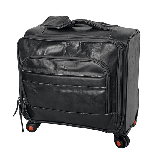 Alpenleder Trolley - Model: Airport (Handmade) - Sustainable organic leather from local farming | Trolley carry-on, rolling briefcase XL *Ethically Made* (40x35x30cm, Ebony)