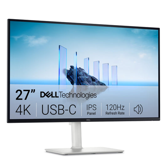 Dell 27 Plus USB-C Monitor - S2725QC, 4K UHD (3840x2160), 120Hz, IPS, 4ms, AMD FreeSync Premium, 99% sRGB, Adjustable Height, Built-in Speakers, 2 USB-C, 2 HDMI, 2 USB, 3-Year Warranty.