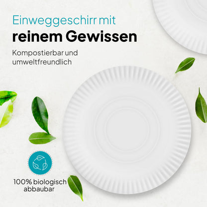 Commerline 200 Pack Round Paper Plates Ø28 cm | High-quality Disposable Plates for Cakes, Parties & Snacks | Disposable Tableware & Single-use Plates for Food, Birthdays & Catering