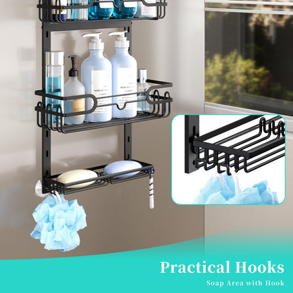 HapiRm Hanging Shower Caddy - Adjustable Hanging Shower Organizer with 4 Shower Baskets, Soap Dish, and Hooks, Over-the-Door Bathroom Shower Caddy