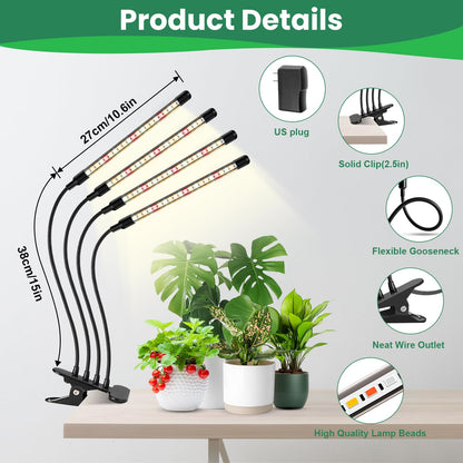 Garpsen Plant Lamp, 80 LEDs Grow Light, 4 Heads Full Spectrum Led Plant Light for Indoor Plants with Auto ON & Off Timer 4/8/12H, 3 Modes, 10 Brightness Levels.