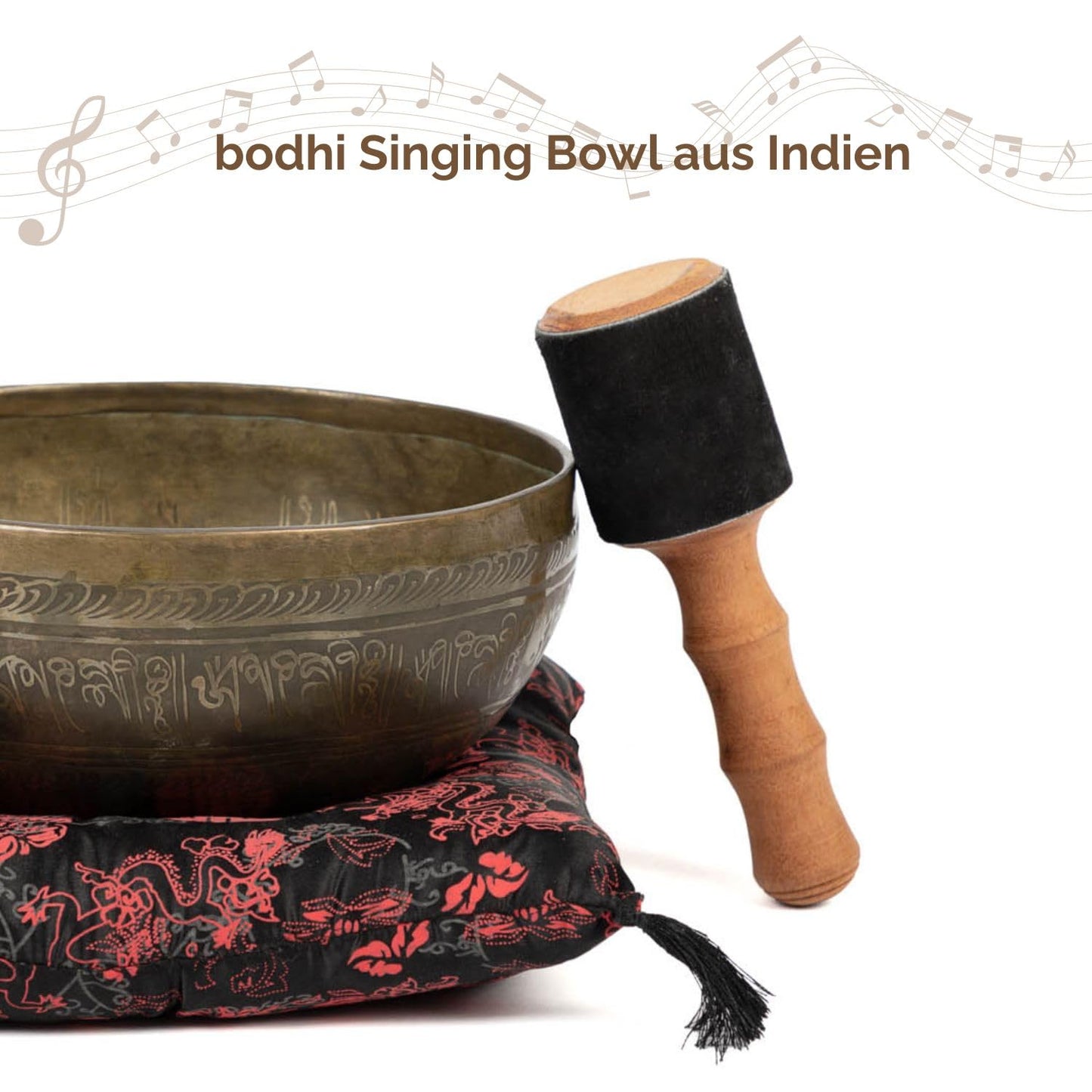 Bodhi Tibetan Singing Bowl | Engraved Singing Bowl | Handcrafted set with cushion & mallet | Ideal spiritual gift | Meditation accessory made of bronze