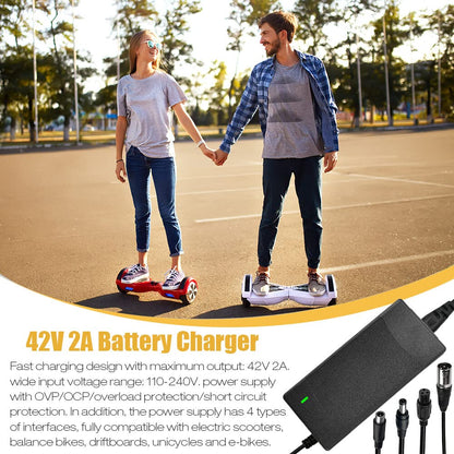 CJBIN Chargers for Scooter, 42V 2A Hoverboard Charging Cable, e Scooter Charging Cable, Hoverboard Charger with 4 Interface Ports, Power Supply Bike Charger for e Scooter Xiaomi M365 Electric Scooter