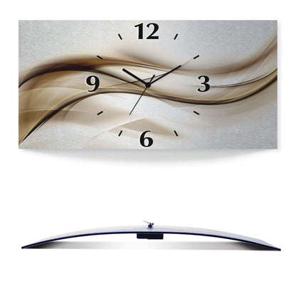 ARTLAND wall decoration wall clock without ticking noises aluminum quartz clock 60x30 cm square silent 3D design wave abstract modern unique T9LI