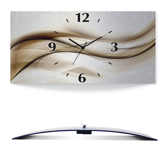 ARTLAND wall decoration wall clock without ticking noises aluminum quartz clock 60x30 cm square silent 3D design wave abstract modern unique T9LI