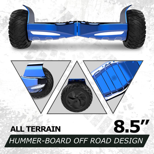 GeekMe off-road 8.5 inch SUV hoverboards with APP, Bluetooth speaker, dual motor, LED lights, all terrain hoverboards for kids and adults.