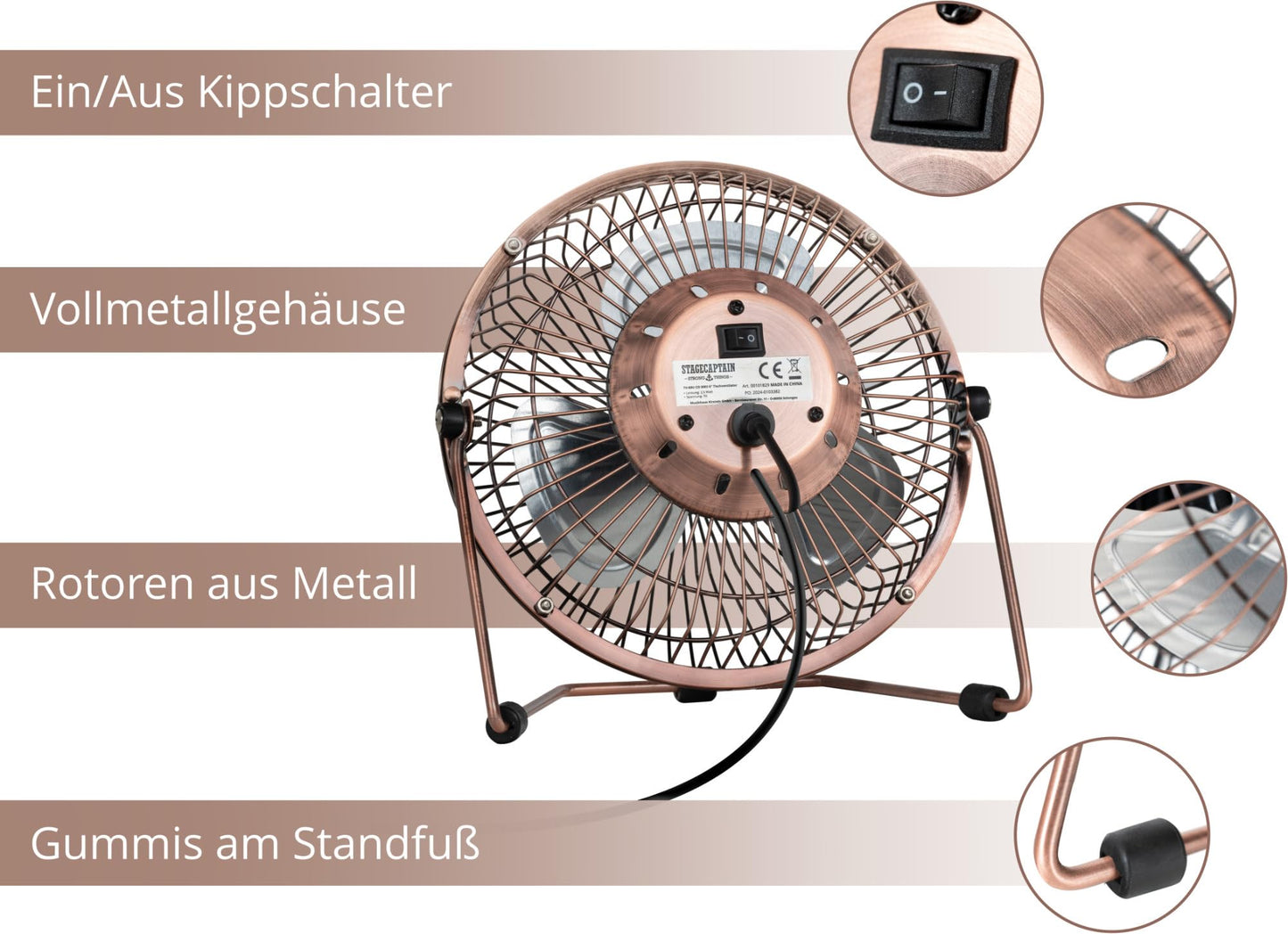 Stagecaptain TV-60U MkII 6" USB desk fan - perfect for desks and small living spaces - 6" fan blade - made entirely of sturdy metal - infinitely adjustable angle - powered by USB port