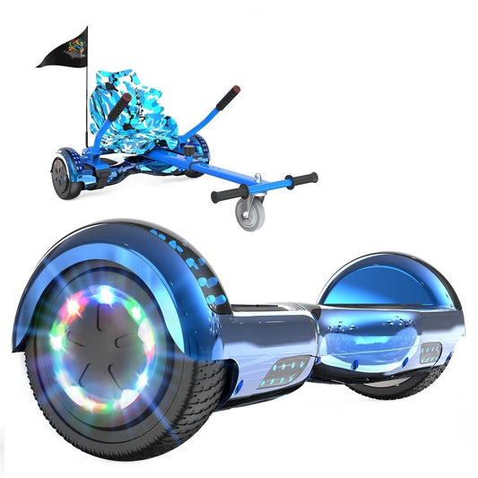 FUNDOT Hoverboards with seat, Hoverboards with Hoverkart, Go Kart 6.5 inch, Hoverboards with stylish LED lights, Hoverboards with Bluetooth speaker, Gift for kids