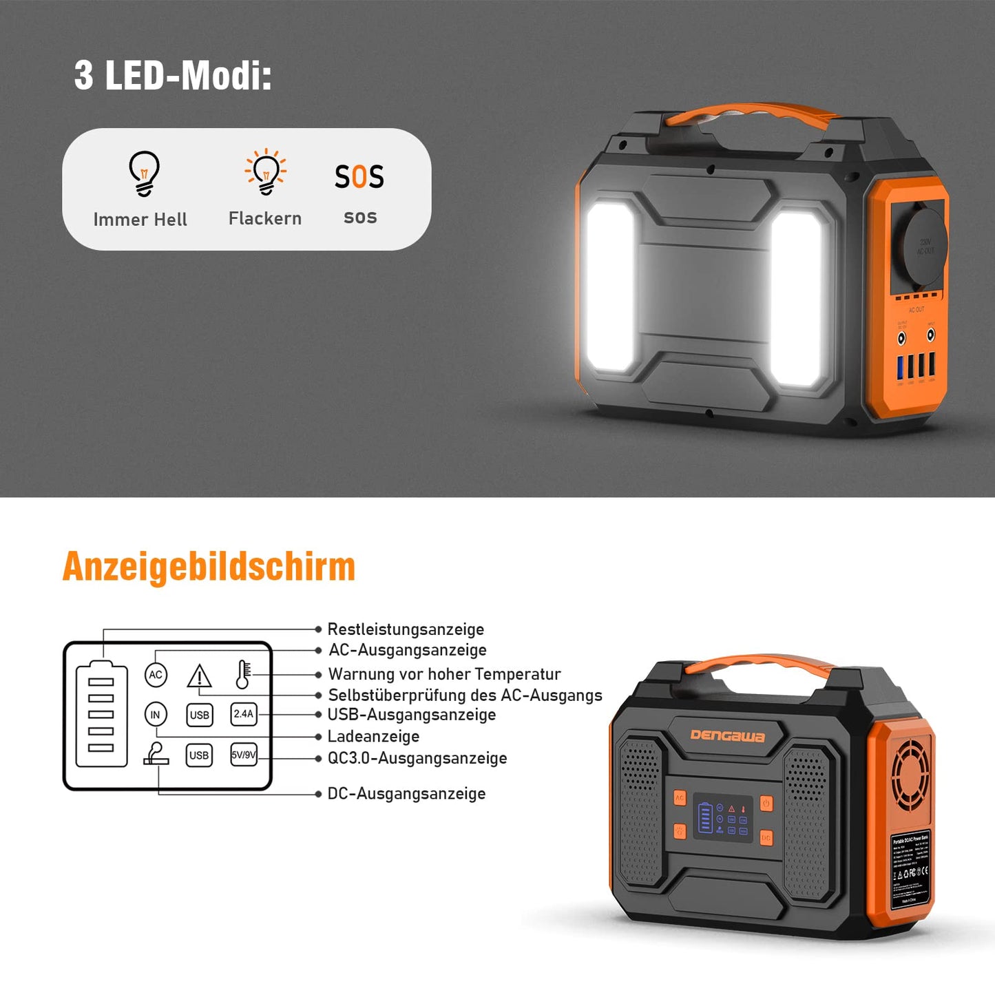 DENGAWA Portable Power Station 250Wh, 230V/250W Solar Generators Battery with AC/DC/USB, Power Station Solar for Camping, Outdoors, Travel, and Emergencies.