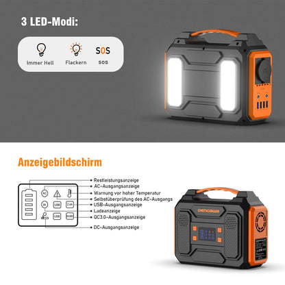 DENGAWA Portable Power Station 250Wh, 230V/250W Solar Generators Battery with AC/DC/USB, Power Station Solar for Camping, Outdoors, Travel, and Emergencies.