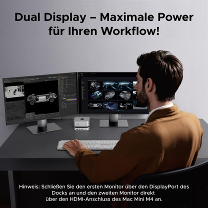 UGREEN Mac mini M4 Dock with DisplayPort (4K@240Hz max.) for dual monitor setups, 10Gbps USB ports, 8TB M.2 NVMe SSD slot, SD/TF card reader & 3.5mm audio Compatible with Mac mini M4/M4 Pro.