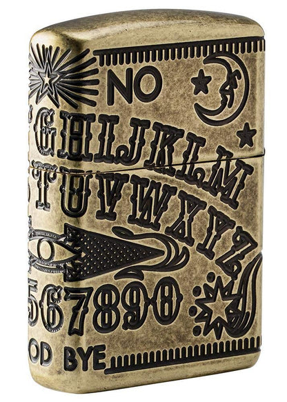 ZIPPO - Ouija Board - Armor® Antique Brass - Refillable storm lighter, comes in a high-quality gift box.