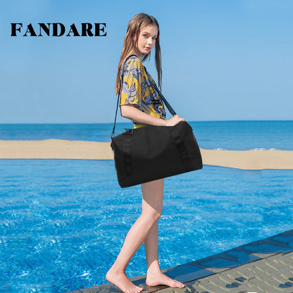 FANDARE Ultralight Travel Bags Carry-on Sports Bag for Men and Women Shoulder Bag Overnight Weekend Clinic Handbag Swim Bag Training Bag Black