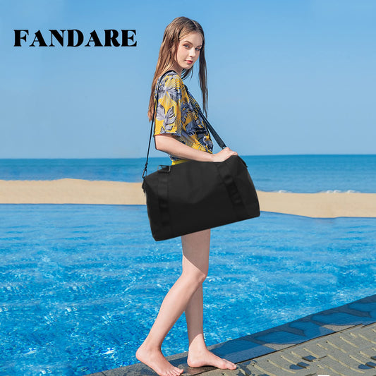 FANDARE Ultralight Travel Bags Carry-on Sports Bag for Men and Women Shoulder Bag Overnight Weekend Clinic Handbag Swim Bag Training Bag Black