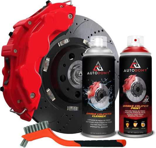 AUTODOMY Brake Caliper Paint Set Spray Coating for Caliper 400ml with High Temperature Resistance | Brake Caliper Paint Red + Brake Cleaner + Steel Brush for Caliper of Car and Motorcycle