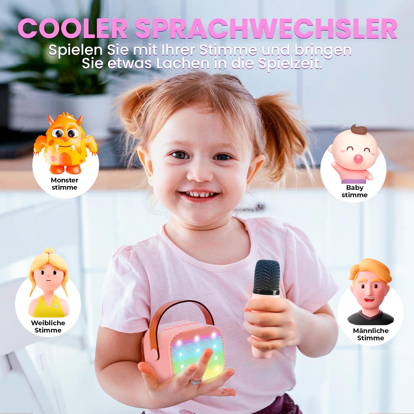 Karaoke machine with 2 karaoke microphones gift girls: [Premium version] Mini karaoke machine for kids with microphone children's day gift toy 3-12 years - birthday gift music speaker