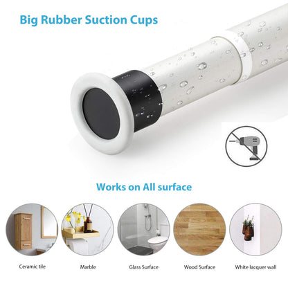 KINLO 210-260cm telescopic shower curtain rod without drilling in beige. Adjustable stainless steel rod for curtains in shower and bathtub.