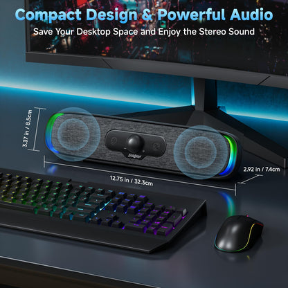 SOULION R200 PC Speakers USB C Bluetooth RGB Soundbar with 3 LED light effects, Compact Computer Bar Speakers for PC, Monitor, Laptop