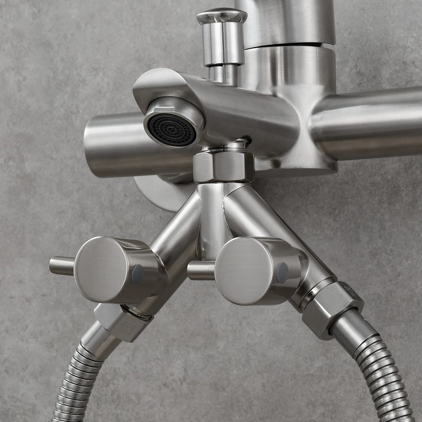 Tecmolog 2-Way Y Distributor 1/2 Inch Brass Adapter Diverter Valve Shower with Shut-off Valves, Brushed Nickel, DSF014ANA