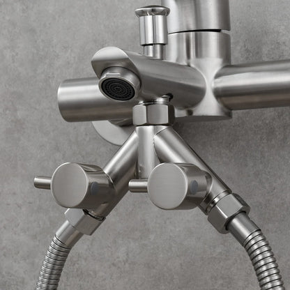 Tecmolog 2-Way Y Distributor 1/2 Inch Brass Adapter Diverter Valve Shower with Shut-off Valves, Brushed Nickel, DSF014ANA