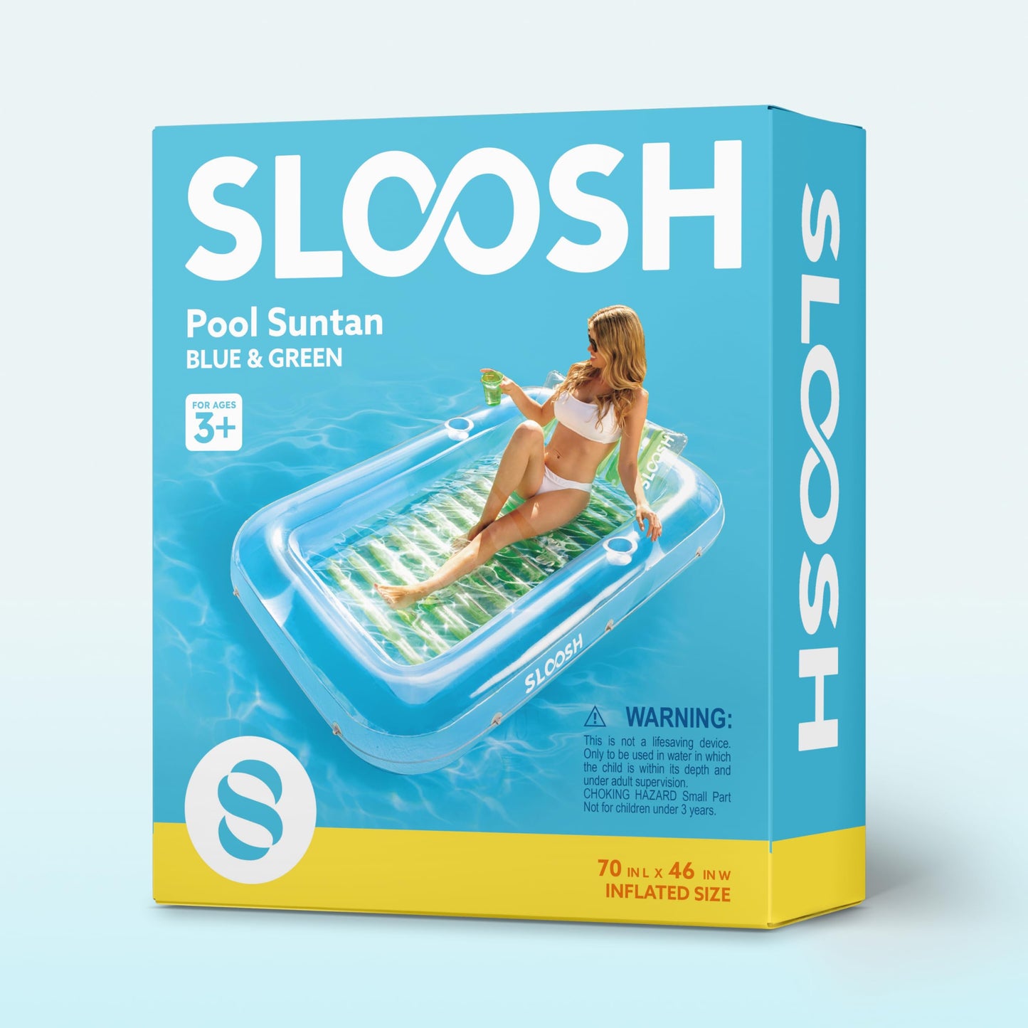 Sloosh 70" x 46" inflatable sun pool, air mattress pool, sunbathing with removable pillow, personal water mattress for adults, summer fun, water party - Blue Green