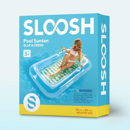 Sloosh 70" x 46" inflatable sun pool, air mattress pool, sunbathing with removable pillow, personal water mattress for adults, summer fun, water party - Blue Green