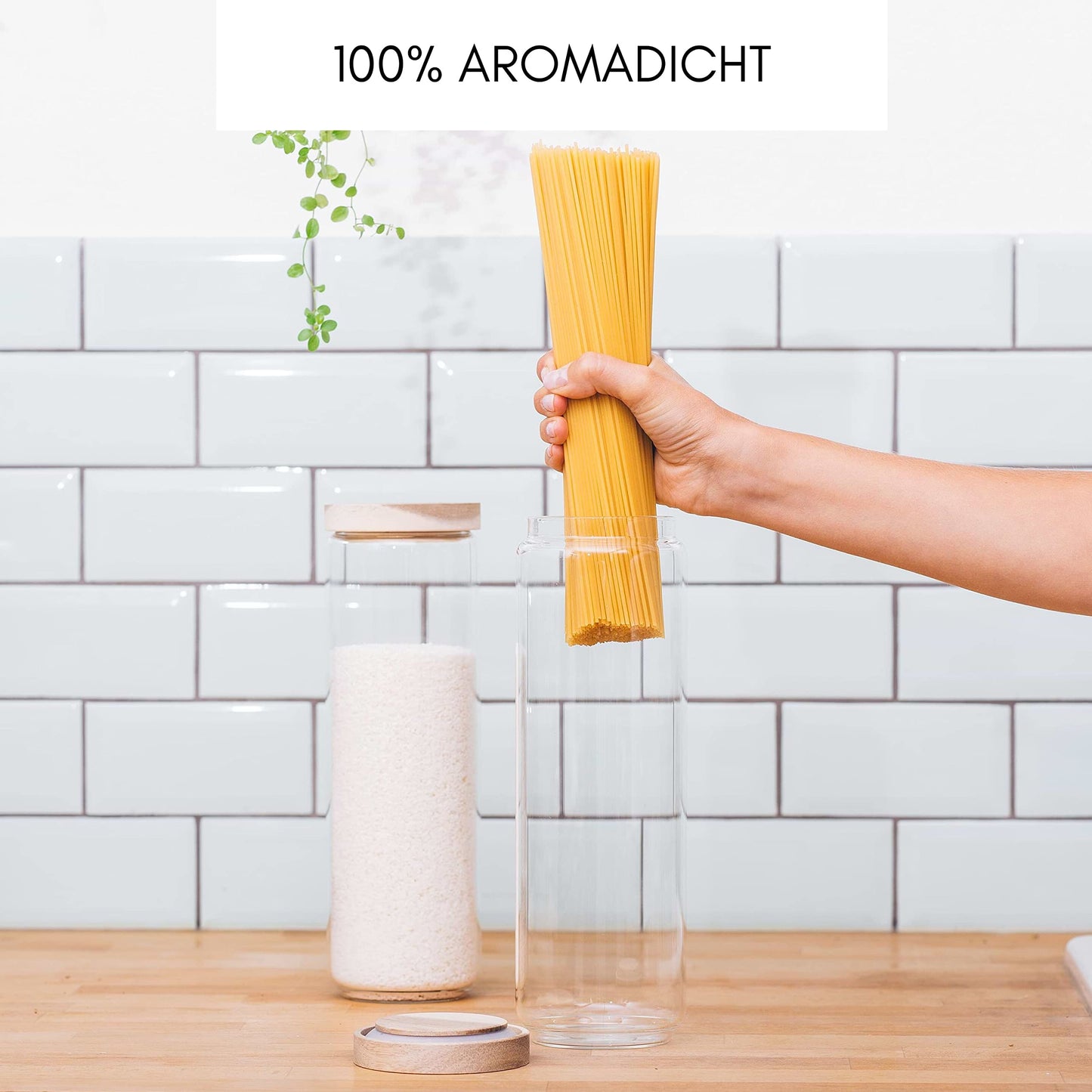 Econovo® Glass Storage Jars with Lid Set 1500ml (2 pieces) made of borosilicate glass, stackable and airtight, storage containers for spaghetti and food large and small, storage jars.