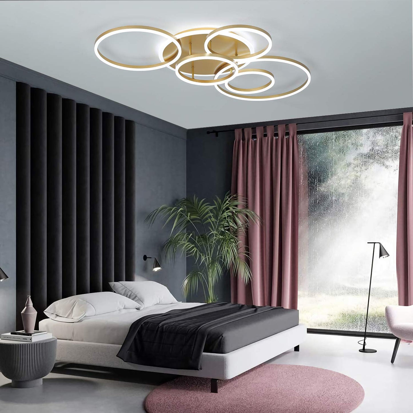 SENFAI LED ceiling light 115 cm ceiling lamp living room 3000K-6000K dimmable round 6 ring ceiling lamp with remote control, modern LED living room lamp with night light memory function kitchen lamp